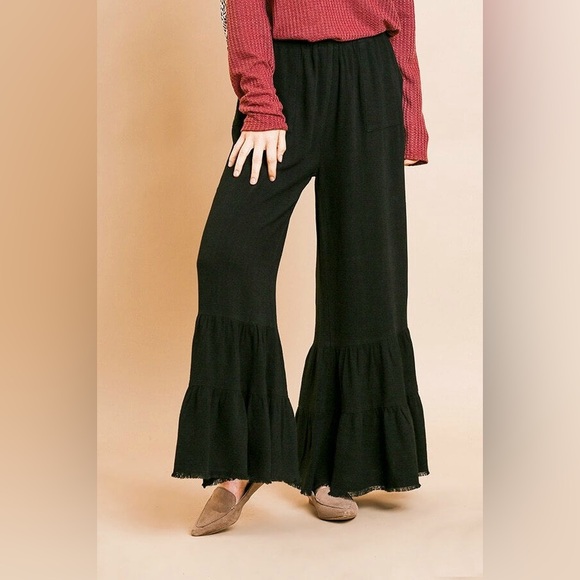 Umgee Full Size Linen Blend Elastic Waistband Wide Leg Pants Plus Size main image 0